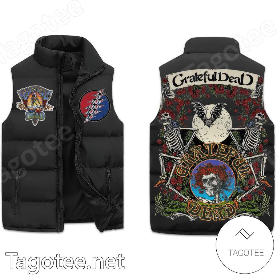 Grateful Dead Skull Rose Men's Sleeveless Puffer Jacket