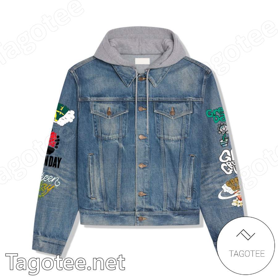 Green Day Skull Fire Hooded Denim Jacket a