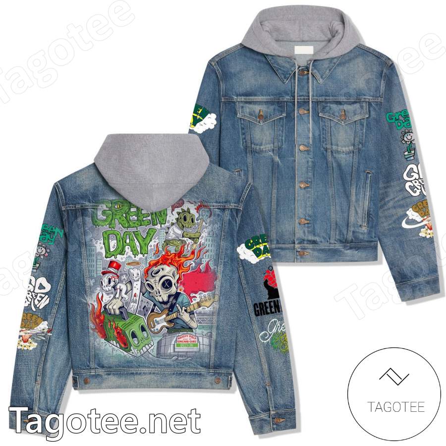 Green Day Skull Fire Hooded Denim Jacket