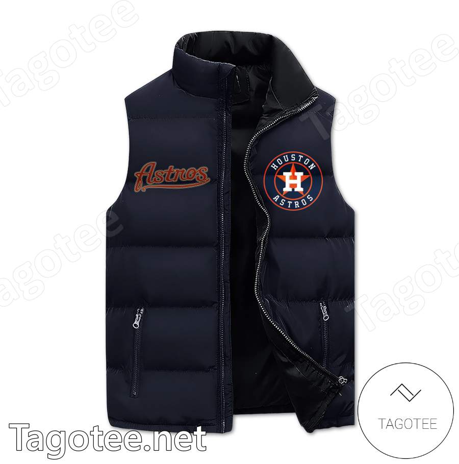 Houston Astros Ready 2 Reign Skull Men's Sleeveless Puffer Jacket a