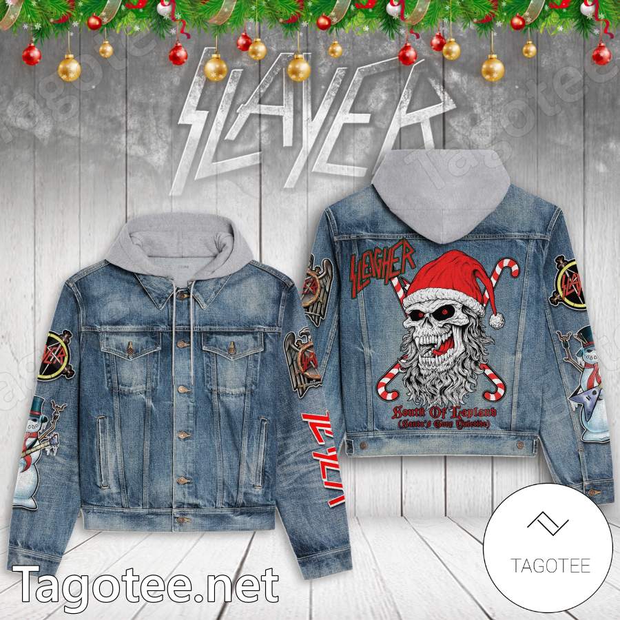 Slayer Skull South Of Lapland Santa's Gory Yuletide Jean Jacket Hoodie